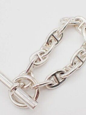 HERMES Logo Chaine D'ancre MM Chain Bracelet 13 Links Ag 925 Silver 385LC624